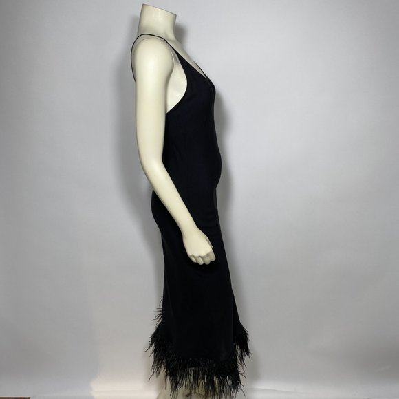 SLEEPER Black Slip Dress w/Feather Trim - Picture 3 of 10